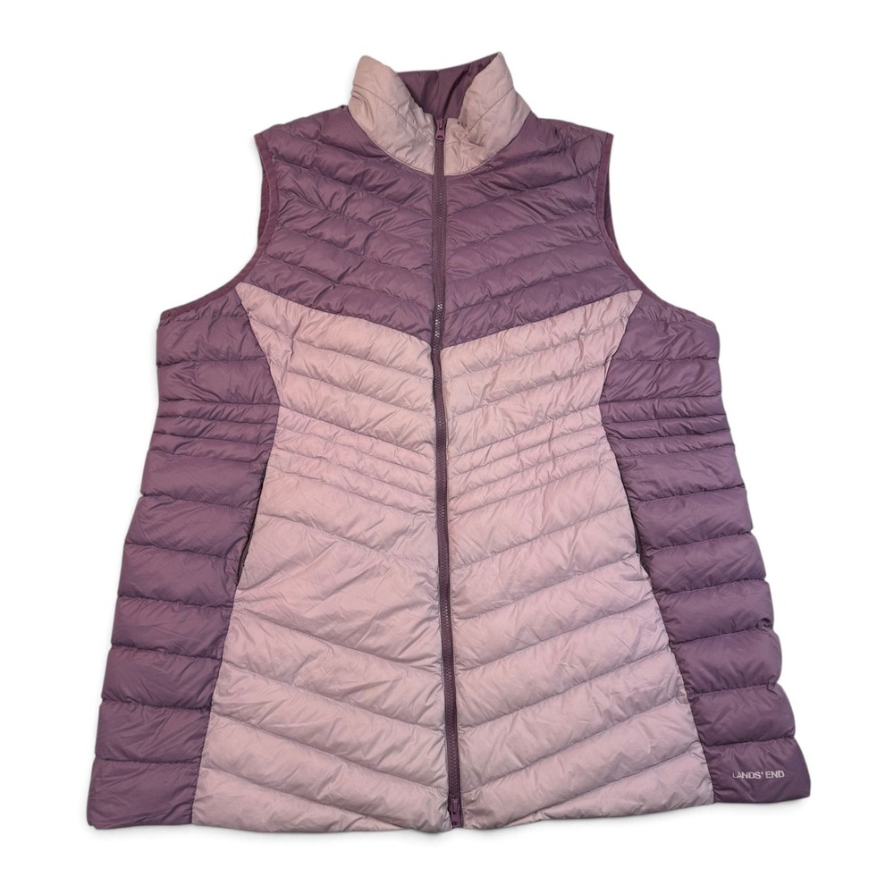 Lands End Wanderweight Womens 2X Purple Quilted 800 Down Puffer Vest 20W-22W